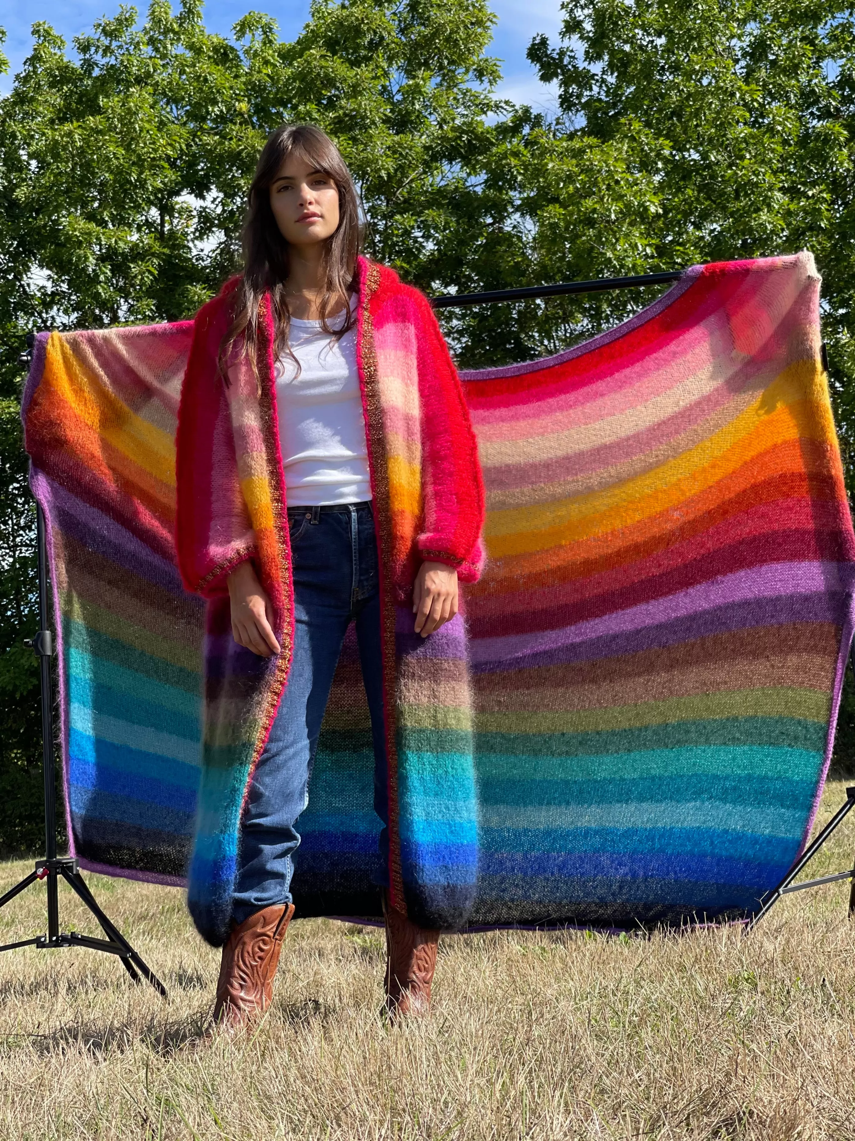Online Rose Carmine COAT HOODIE STRIPES MULTICOLOR