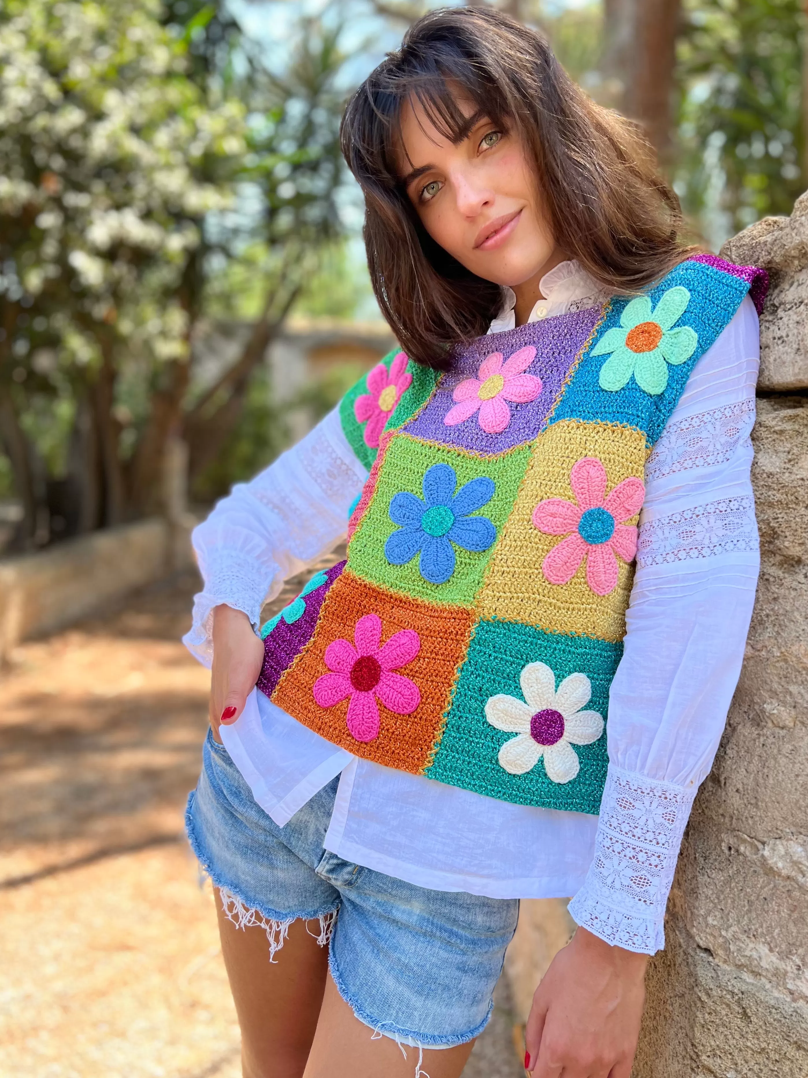 Online Rose Carmine FLOWERS PATCHWORK TOP