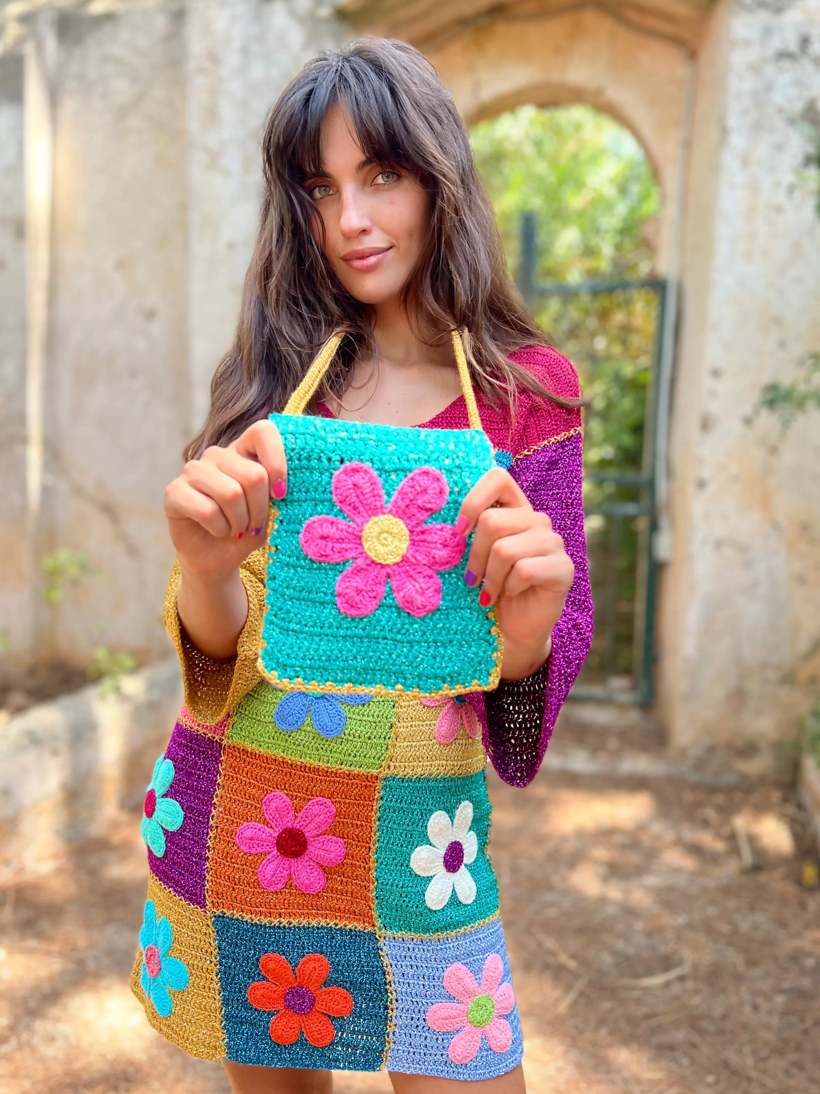 Fashion Rose Carmine MULTICOLOR FLOWERS PATCHWORK LITTLE BAG