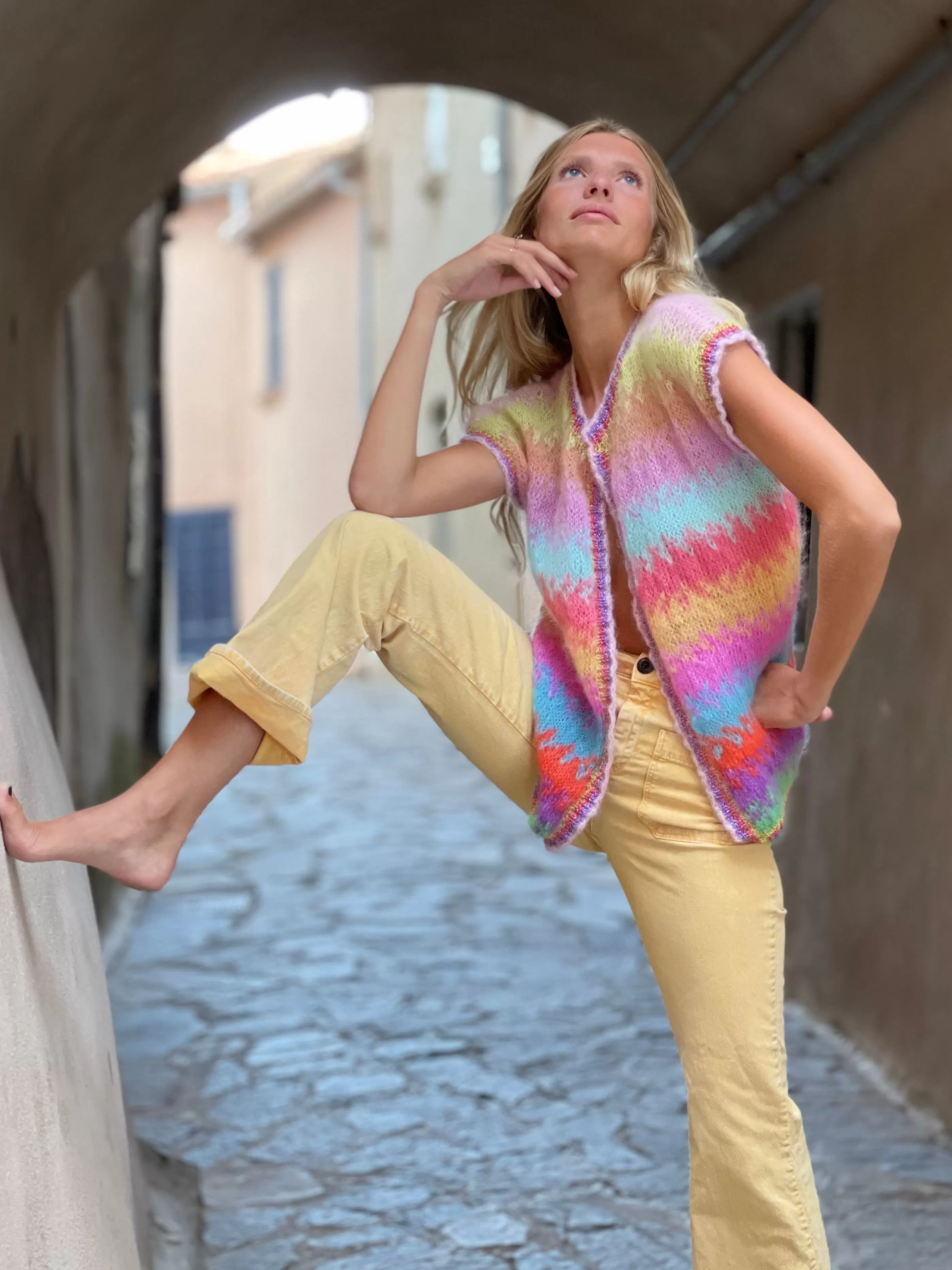 Shop Rose Carmine MULTICOLOR TIE&DYE 12 COLORS LITTLE JACKET NO SLEEVES