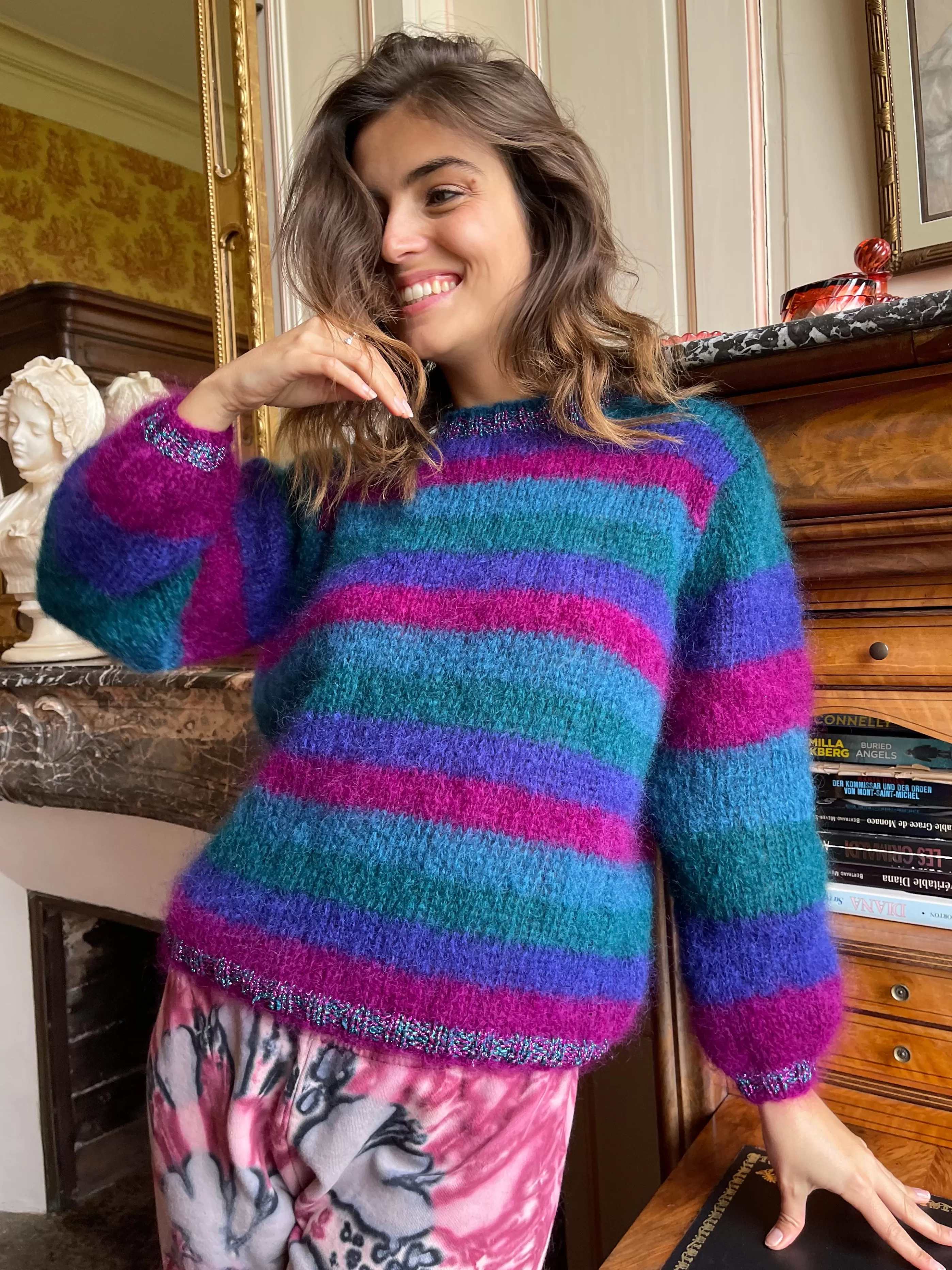 Store Rose Carmine PRUNE STRIPES SWEATER ROUND NECK