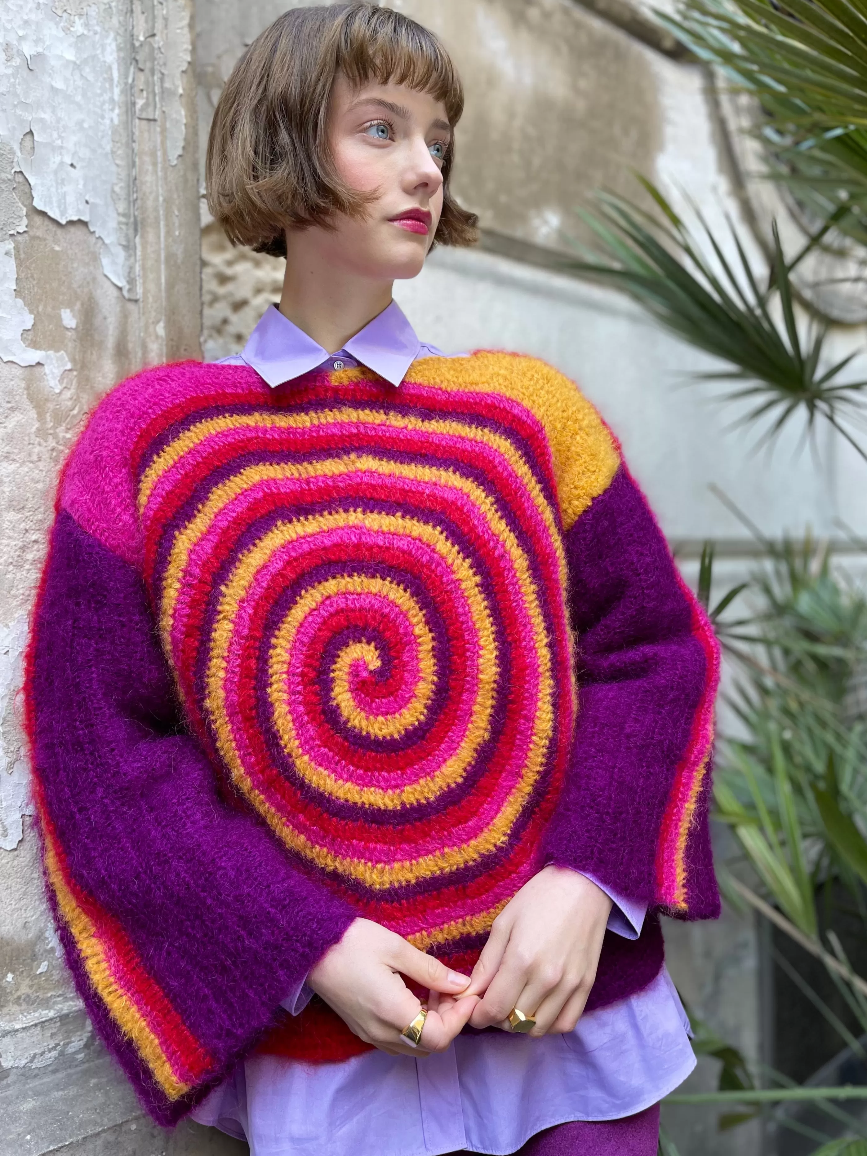 Shop Rose Carmine RED SPIRALES SWEATER