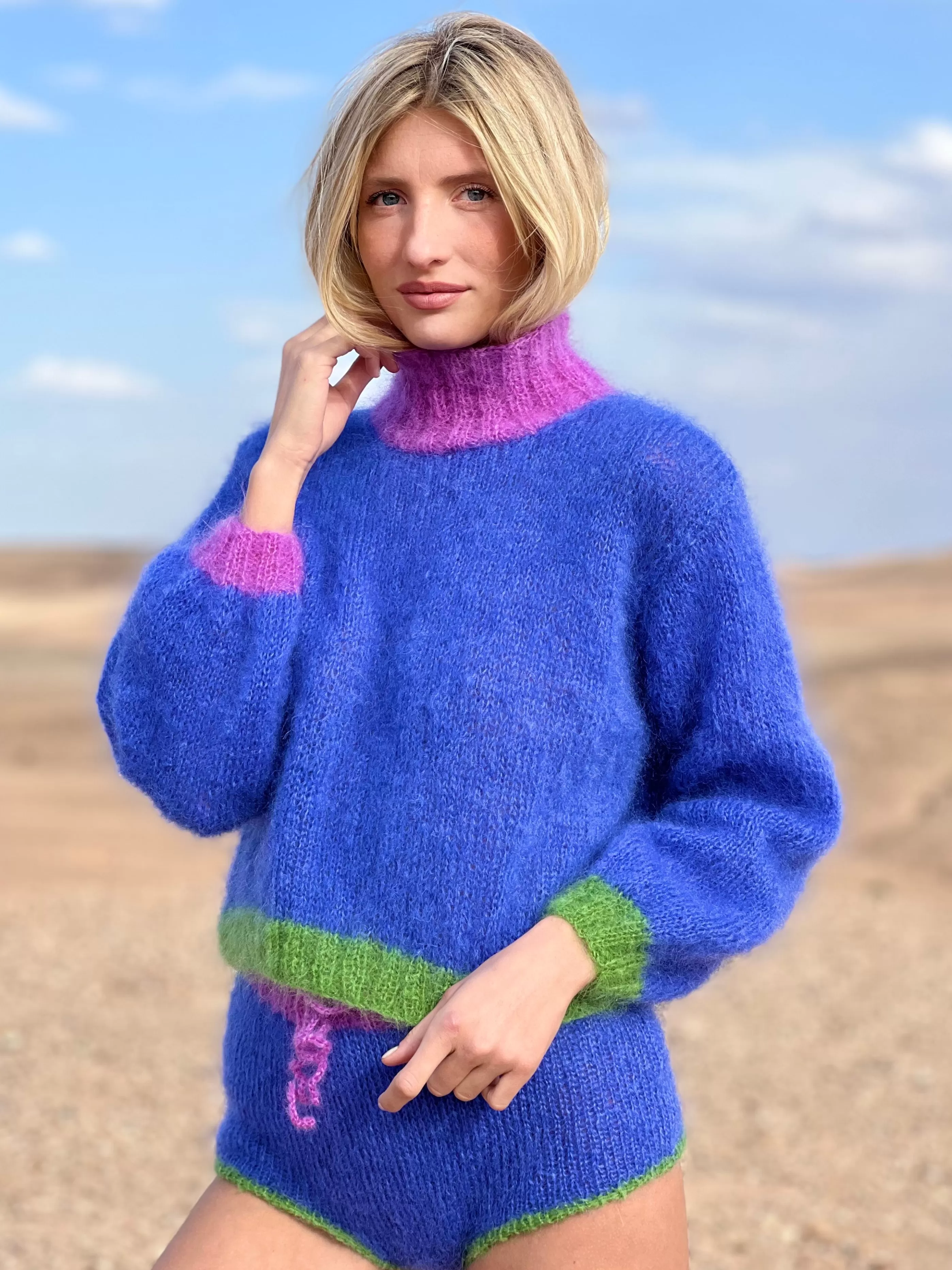 Shop Rose Carmine SWEATER HIGHNECK COLORBLOCK BLUE