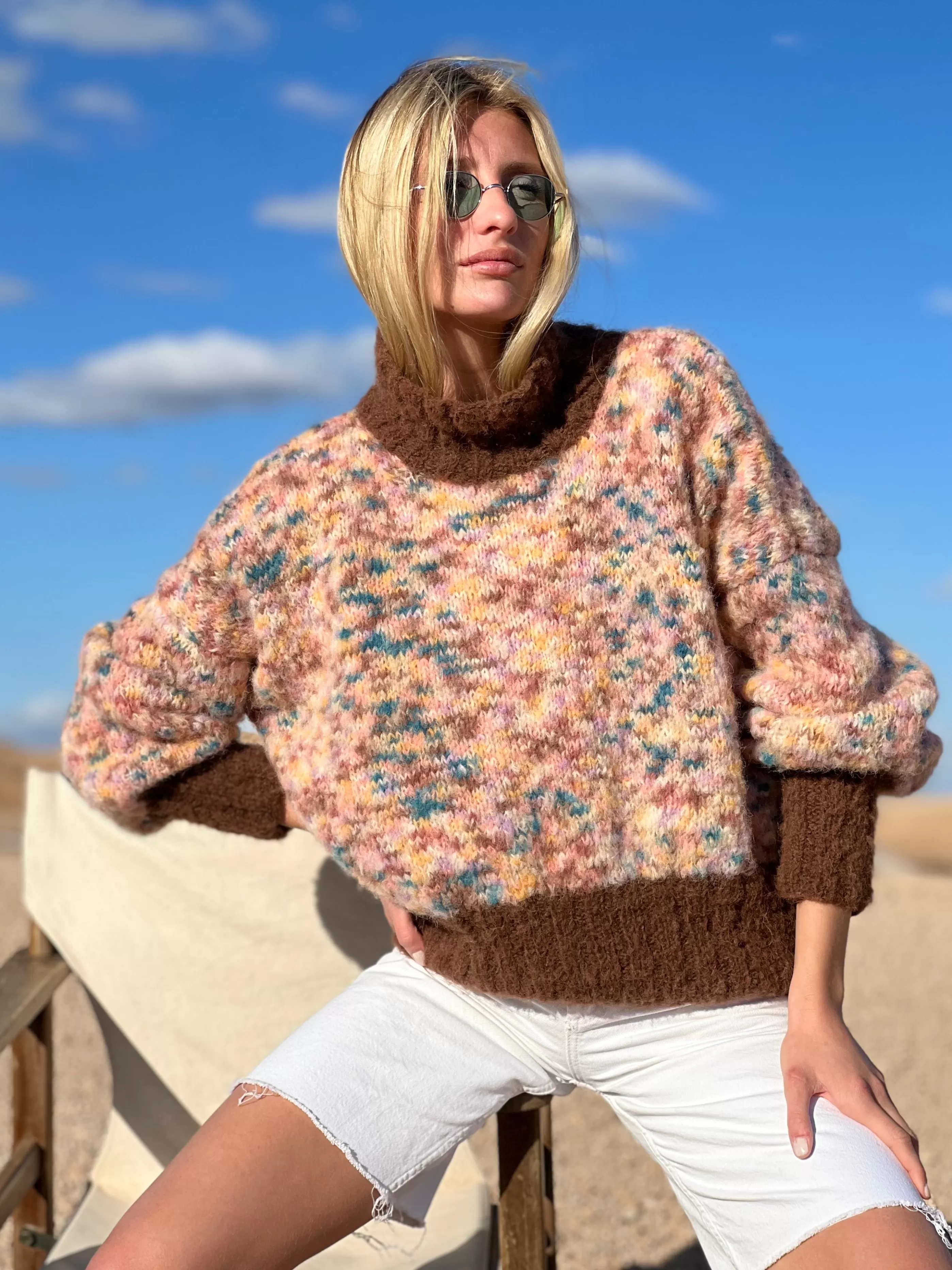 Online Rose Carmine SWEATER H-NECK OVERSIZE DOUDOU BICOLORE CHOCO