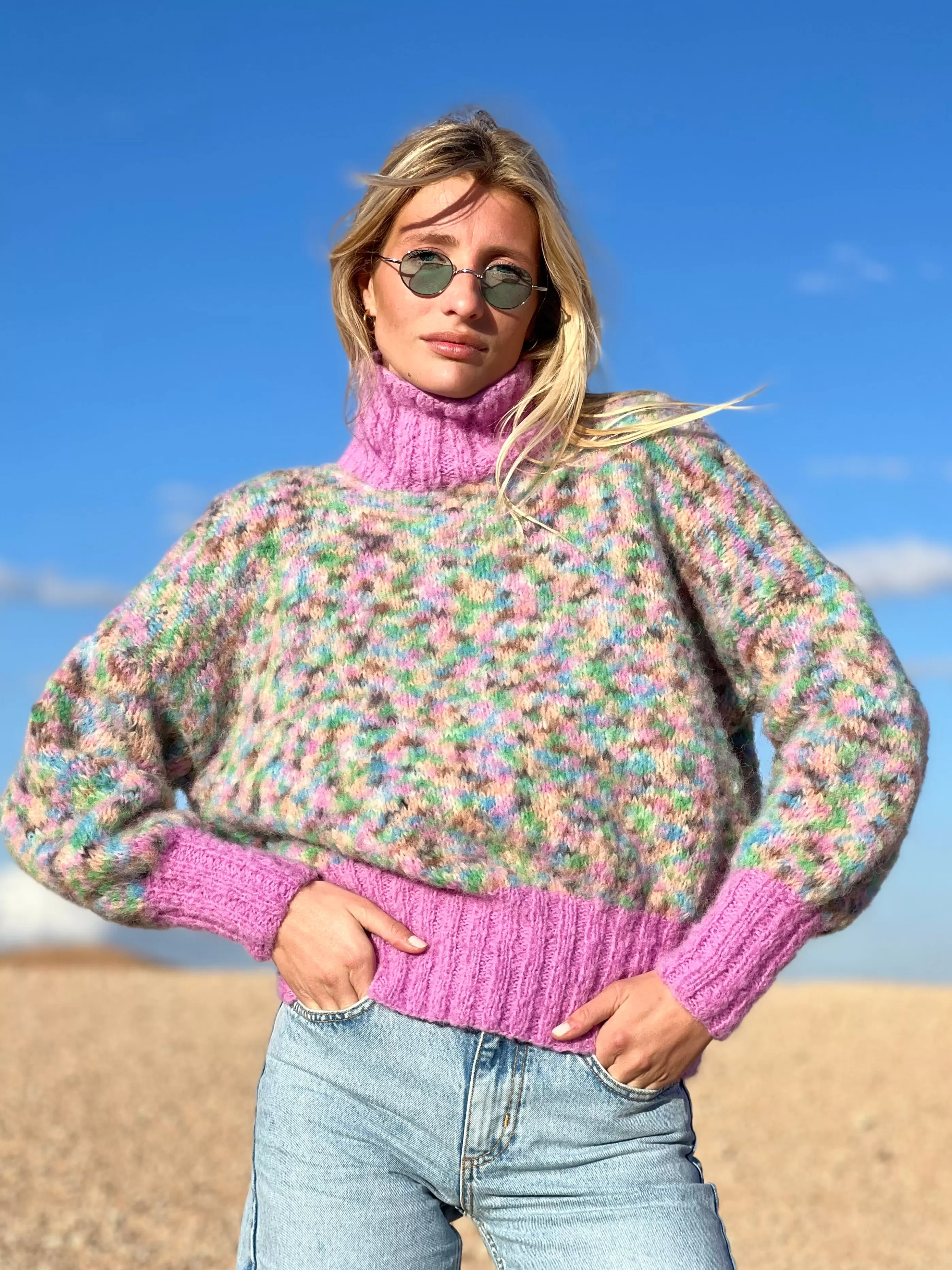 Store Rose Carmine SWEATER H-NECK OVERSIZE DOUDOU BICOLORE LILAS