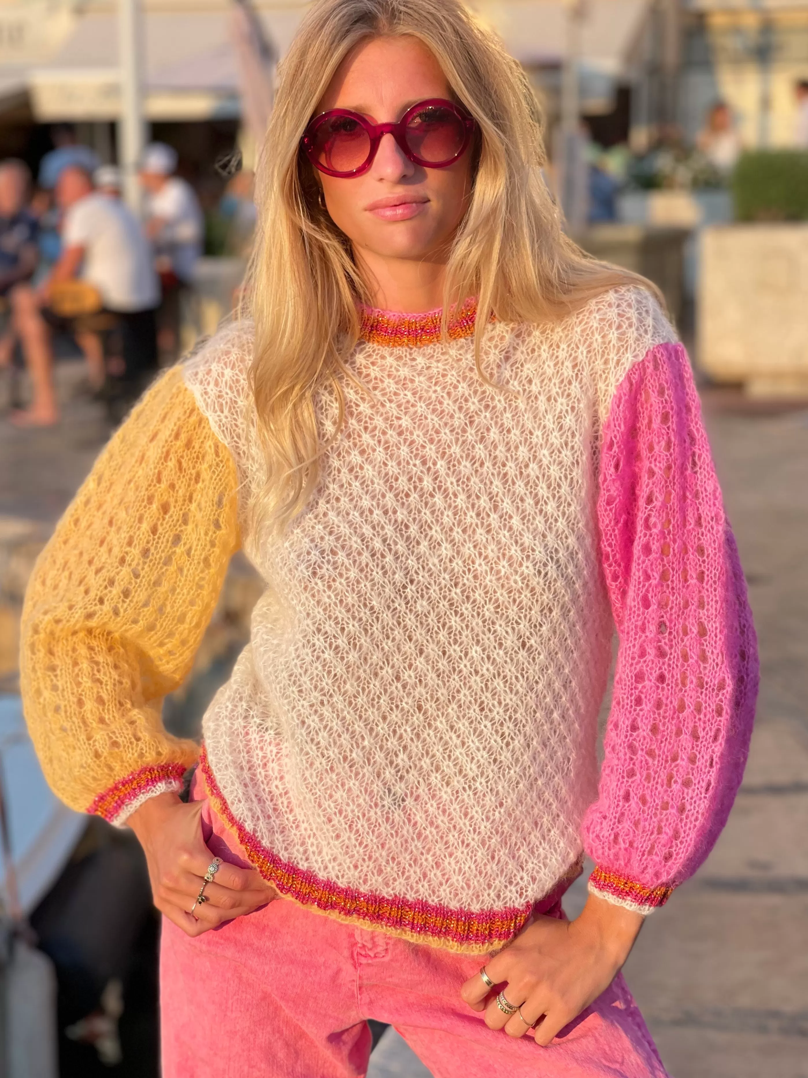 Fashion Rose Carmine YELLOW / PINK JOUR SWEATER